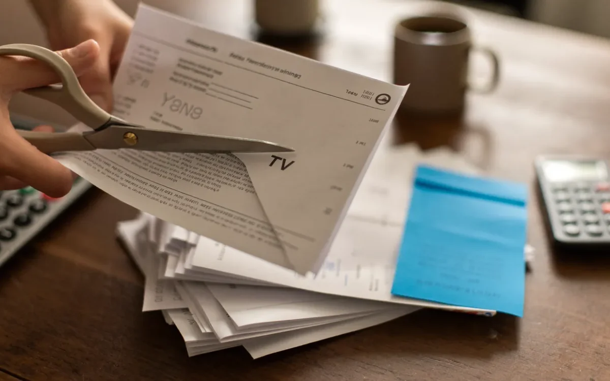 Scissors cutting through expensive Canadian cable TV bills beside an IPTV cost calculator